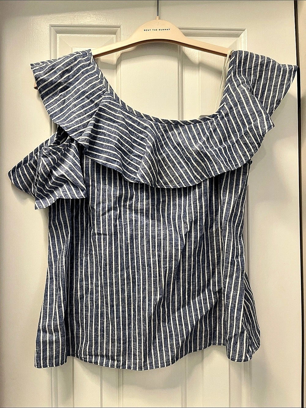 Madewell One-Shoulder Ruffle Top in Stripe Blue & White Size 6